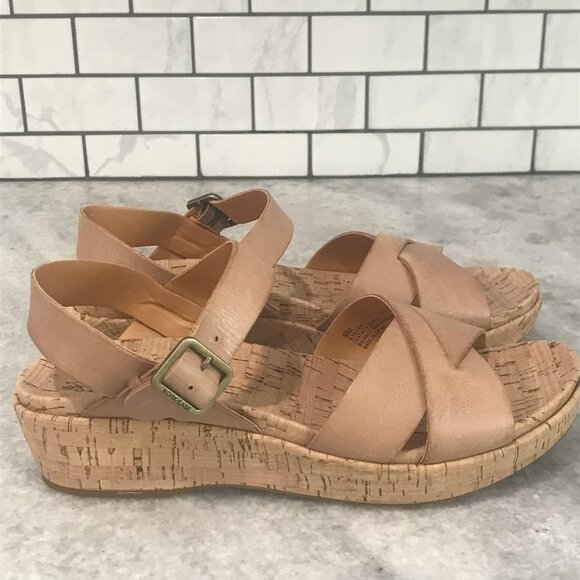 Kork-Ease Sandals Womens Size 9 Tan Leather Wedge Platform Ankle Strap K38106 - Picture 1 of 7